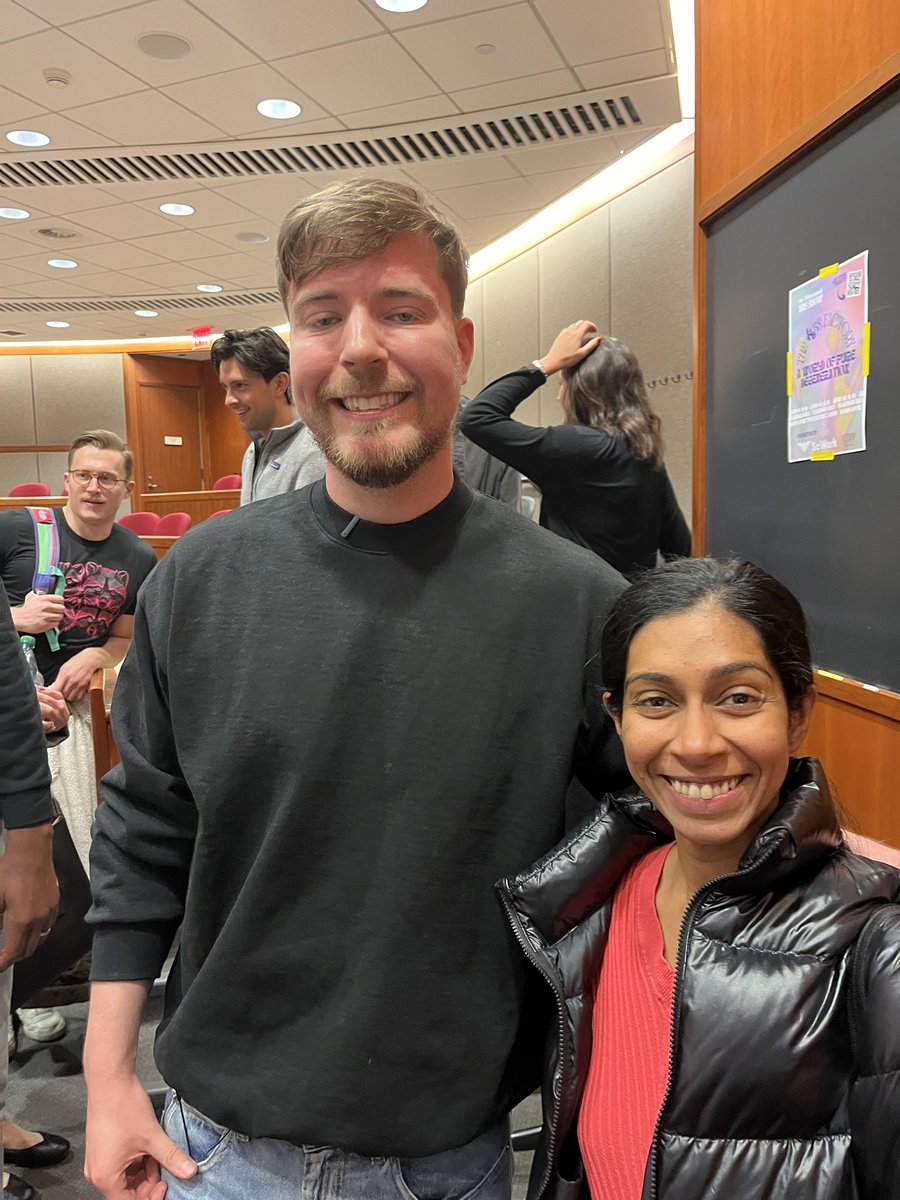 Just had an amazing surprise at <a href="/HarvardHBS/">Harvard Business School</a> - <a href="/MrBeast/">MrBeast</a> visited our class today to talk about the business of digital content creation. #mrbeast #harvard #influencers