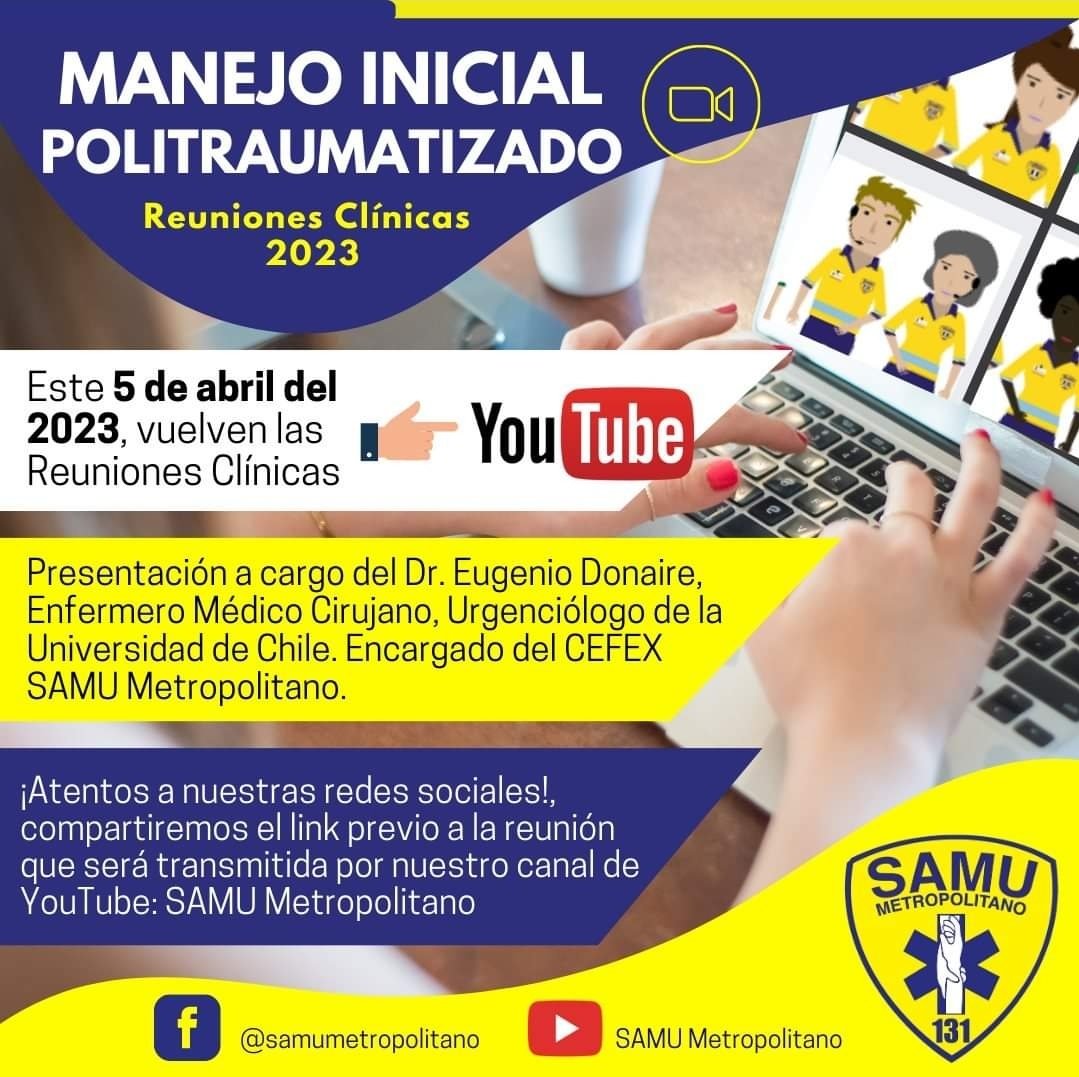 Samumetropolita's tweet photo. 🚨☎🚑#SAMU131 🚑 Ya tenemos todo listo para nuestra Primera Reunión Clínica!!! 
Atentos a nuestras redes sociales. 
Nos vemos el miércoles 5 de abril, a las 09:30 horas por Youtube▶️
#ElSAMUdeTODOS 🚑🚑🚑 https://t.co/F2Ekbz4ogI