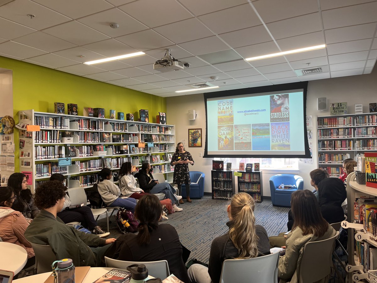 DCISchool's tweet image. Elizabeth Wein visited the DCI library for the release of her newest historical mystery novel, Stateless. Through our partnership with PennFaulkner, students were among the first to receive copies! #ibforall  #authors