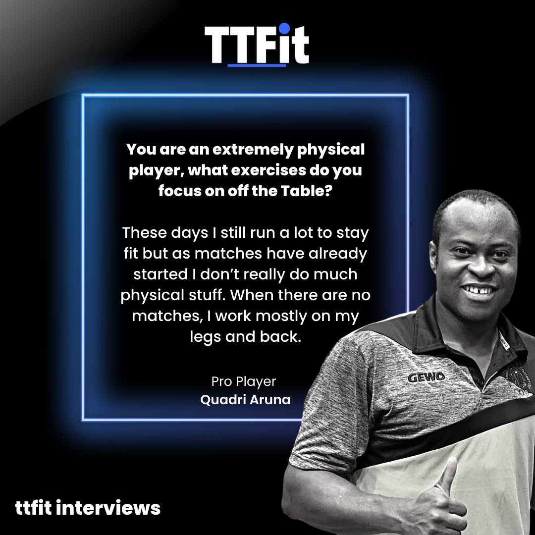 TableTennisFit's tweet photo. We asked pro player Quadri Aruna

You are an extremely physical player, what exercises do you focus on off the Table? 🏓

To read the rest of the interview with pro players and coaches check the link in our bio 🔗  to read them on our website or the media section in our app! 📲 https://t.co/oByGC43jTe