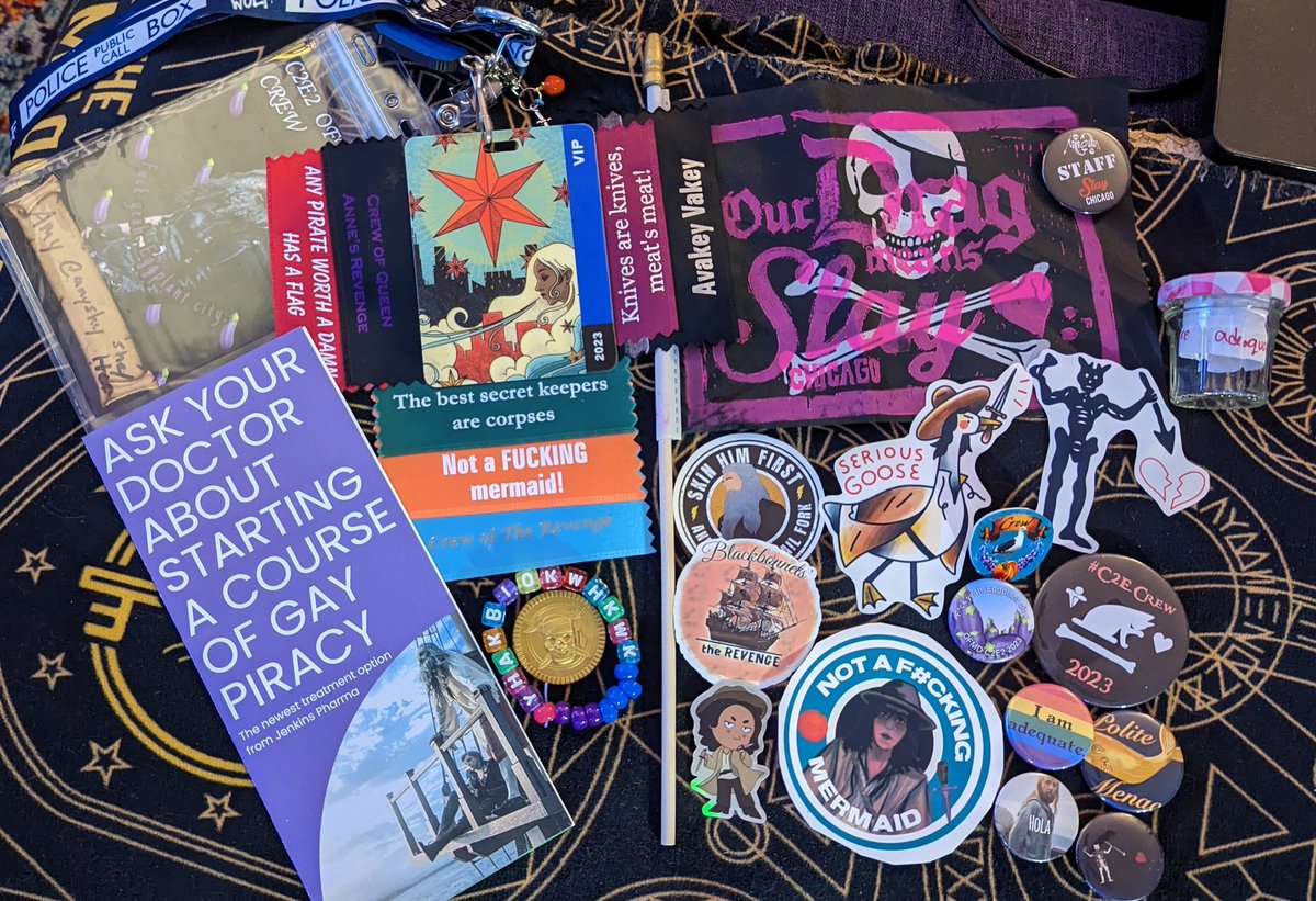 amyshy's tweet photo. And finally some haul pics.
The first picture is all things given out by folks. The amount of giveaways and trades this crew produces is astounding!
The second picture is things I bought and the third is the goodies I got for completing the stamp rally. Such talent!
#c2ecrew https://t.co/2stGof0MDU