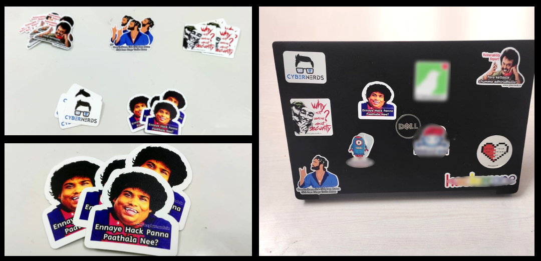 CYBERNERDS_IN's tweet photo. Thank you for visiting our booth @umaginechennai  Did you get our cybersecurity meme sticker when you stopped by? Snap a pic and let us know where your stickers are now and don't forget to include #CYBERNERDS when you post.

@iYogiBabu sticker is the most fav😍among our visitors. https://t.co/1hsWF55Bb1