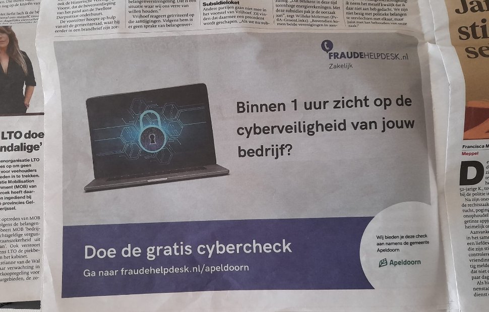 koldie74's tweet photo. Fraudehelpdesk zakelijk!
Voor alle ondernemers zijn we er met advies en eerste hulp bij cyberproblemen en advies bij digitale vraagstukken.
En de MKB'ers uit Apeldoorn raden we aan de gratis #cybercheck te doen!
@ds_Apeldoorn @Fraudehelpdesk https://t.co/PYPjOW6Owi