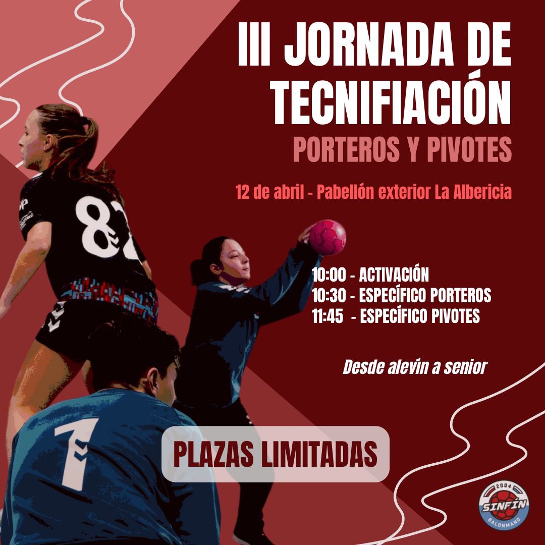 🤾🏽‍♂️𝗜𝗜𝗜 𝗝𝗢𝗥𝗡𝗔𝗗𝗔 𝗗𝗘 𝗧𝗘𝗖𝗡𝗜𝗙𝗜𝗖𝗔𝗖𝗜𝗢𝗡: 𝙋𝙄𝙑𝙊𝙏𝙀𝙎 𝙔 𝙋𝙊𝙍𝙏𝙀𝙍𝙊𝙎🤾🏽‍♂️

Todos deberán acudir a las 10:00 h.

📩 Para poder apuntarse deberéis rellenar el formulario: bit.ly/3KsTJu5

‼️𝗣𝗟𝗔𝗭𝗔𝗦 𝗟𝗜𝗠𝗜𝗧𝗔𝗗𝗔𝗦

⚫️🔵 #aúpasinfín