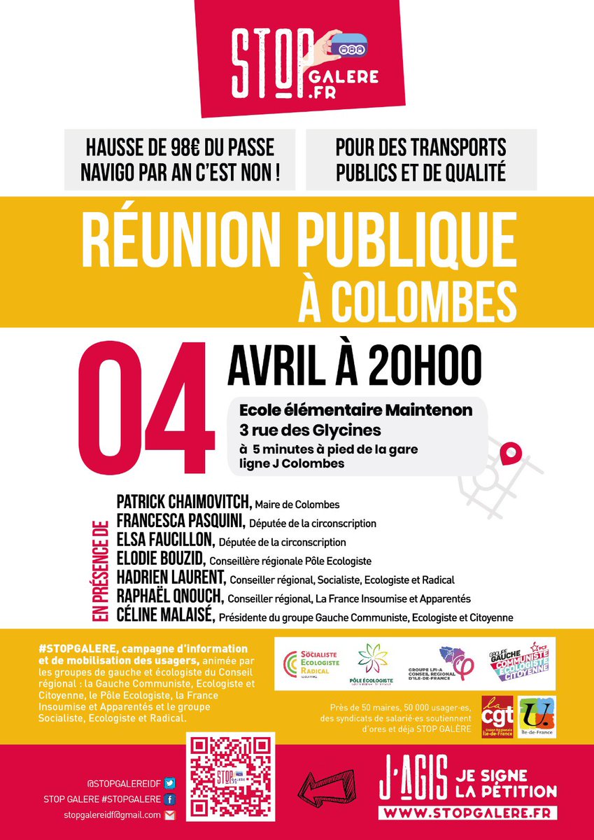 EelvIdf's tweet photo. ✳️ Demain soir ne manquez pas 3 événements importants en Île-de-France :
1/ #StopGalere ne lâche rien ! Prochaine réunion publique demain soir à Colombes avec son maire @EELV @pchaimovitch https://t.co/IYrrMcPdi3