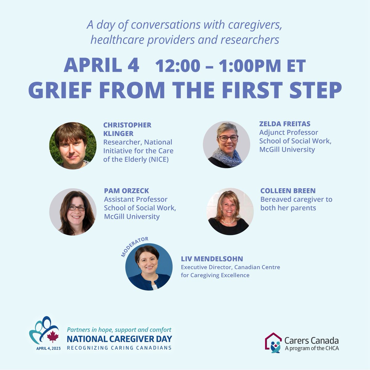 CdnHomeCare's tweet photo. Don’t miss our second #NationalCaregiverDay webinar tomorrow at 12 p.m. EST - “Grief from the First Step.”
This conversation will bring together the expertise of caregivers and researchers for a dynamic discussion.
https://t.co/huHUqvUjm1 https://t.co/hxvwzClwps