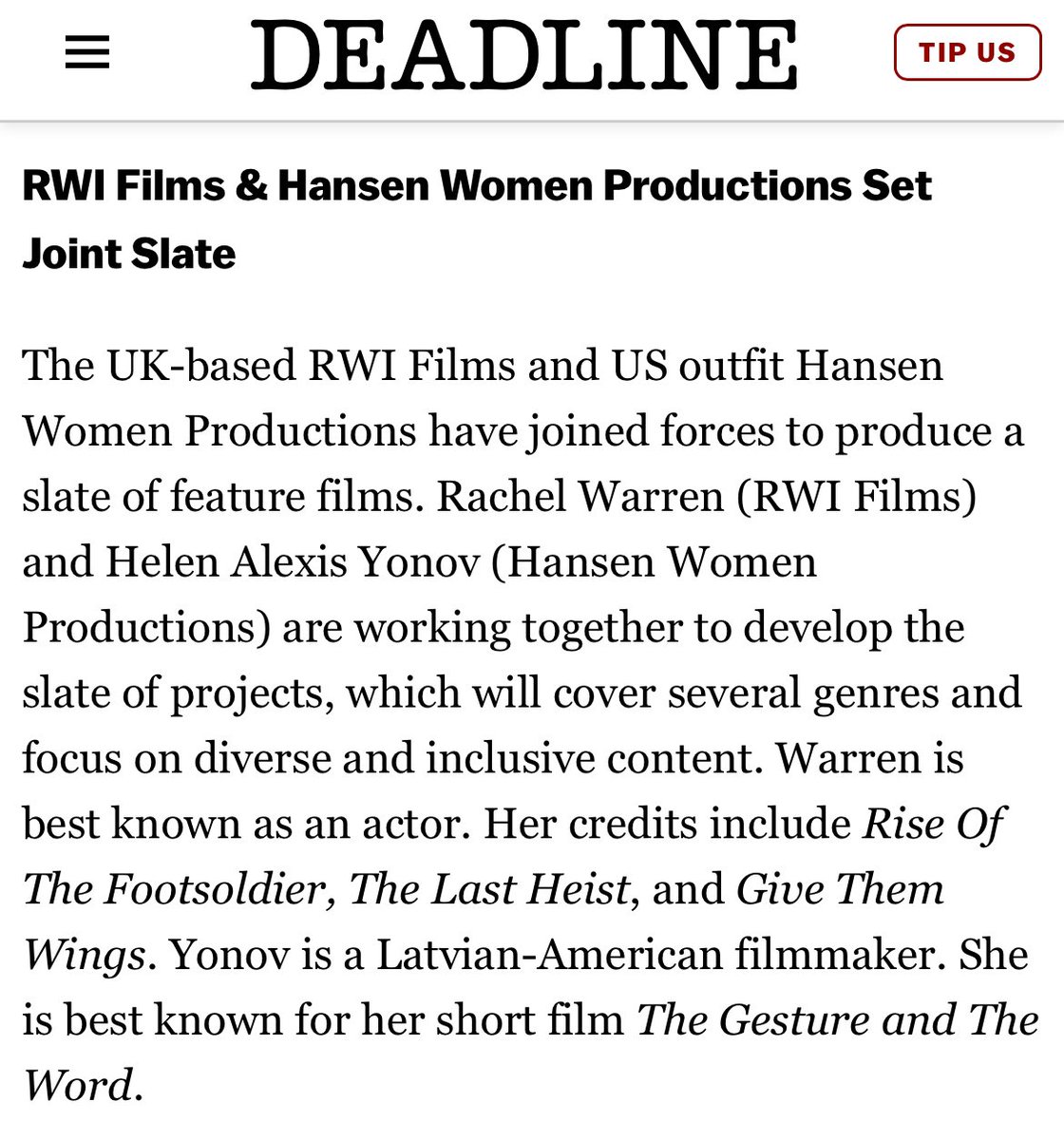Very excited about this next chapter  of being a film producer / actor thank you <a href="/DEADLINE/">Deadline</a> for this article. We look forward to sharing more news. #excited #filmmaking #filmproducer