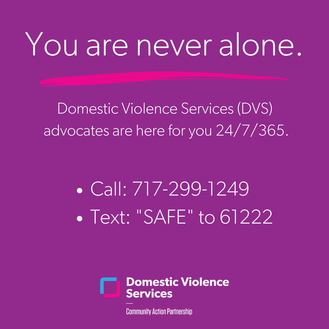 Community Action Partnership of Lancaster County (@caplancaster) on Twitter photo If you're experiencing relationship abuse in any form, help is available. <a href="/DVSLanc/">Domestic Violence Services of Lancaster County</a>, a program of #CAPLanc, provides free, confidential support and resources 24/7/365.
Phone 717-299-1249
Text "SAFE" to 61222 If you're experiencing relationship abuse in any form, help is available. <a href="/DVSLanc/">Domestic Violence Services of Lancaster County</a>, a program of #CAPLanc, provides free, confidential support and resources 24/7/365.
Phone 717-299-1249
Text "SAFE" to 61222