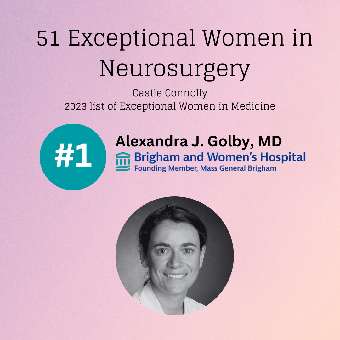 Brigham and Women's Neurosurgery (@bwhneurosurgery) on Twitter photo Dr. Alexandra J. Golby was listed as #1 in the 51 Exceptional Women in Neurosurgery list, per <a href="/CastleConnolly/">Castle Connolly Top Doctors</a>. This is incredibly well deserved!
We are proud to have Dr. Golby on our team. Link in bio to see the full list!
#womeninmedicine #womeninsurgery #BWH #MGB Dr. Alexandra J. Golby was listed as #1 in the 51 Exceptional Women in Neurosurgery list, per <a href="/CastleConnolly/">Castle Connolly Top Doctors</a>. This is incredibly well deserved!
We are proud to have Dr. Golby on our team. Link in bio to see the full list!
#womeninmedicine #womeninsurgery #BWH #MGB
