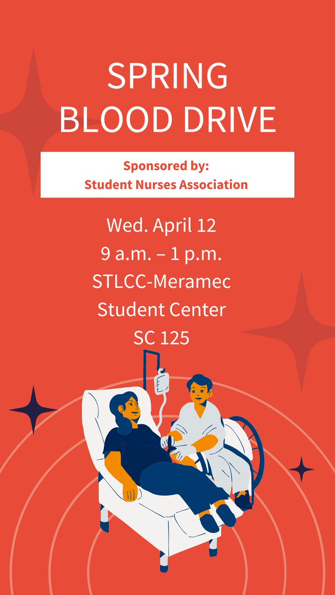 Tomorrow from 9 a.m.-1 p.m. Student Center room 125. 
Free T-shirts to all donors!
See link for other details: 
events.stlcc.edu/event/spring_b…