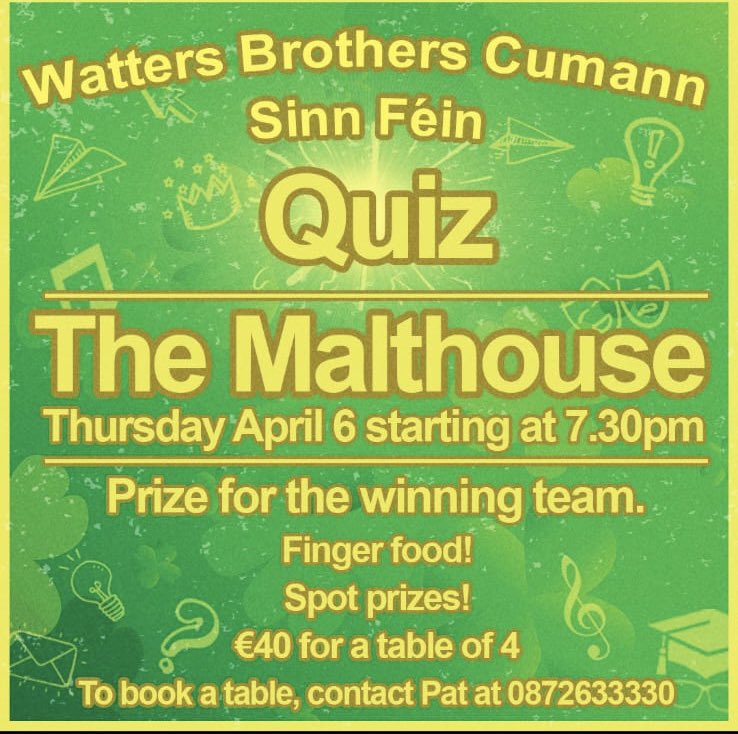 sfwattersbros's tweet photo. Join us on Thursday evening at 7:30pm

Everyone is welcome
#FunQuiz #BitofCraic https://t.co/xWmUSjA7aF