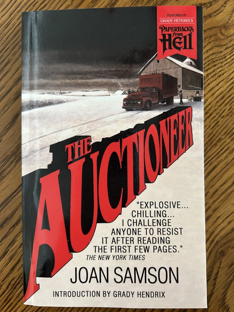 The Auctioneer. Written by Joan Samson.

#bookaddict #coverart #bookcover #BookTwitter #JoanSamson #PaperbacksFromHell