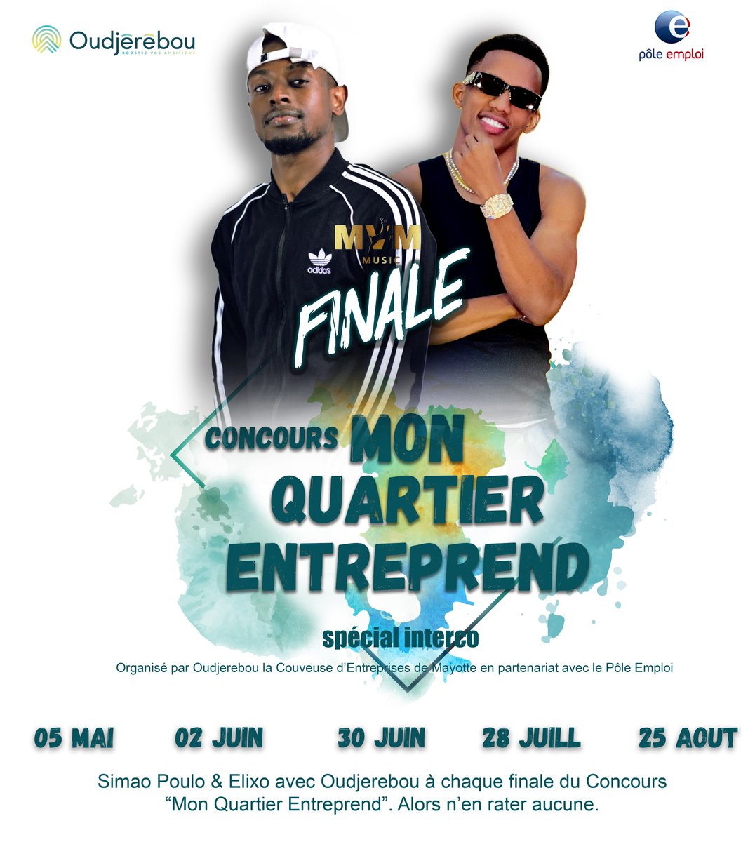 oudjerebou's tweet image. 📷 Pour le "Concours Mon Quartier Entreprend" spécial #interco , Simao Poulo &amp;amp; Elixo seront avec nous.
📷A chaque finale, nos artistes seront là pour vous offrir une prestation de qualité.
