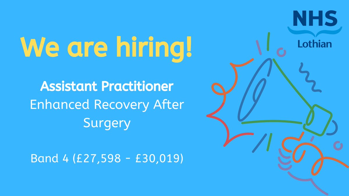 Fantastic opportunity to join our Ortho team!  We're looking to recruit a Band 4 Assistant Practitioner to support patient's on the Enhanced Recovery After Surgery pathway.  For more information &amp; details on how to apply please see link below - apply.jobs.scot.nhs.uk/Job/JobDetail?…