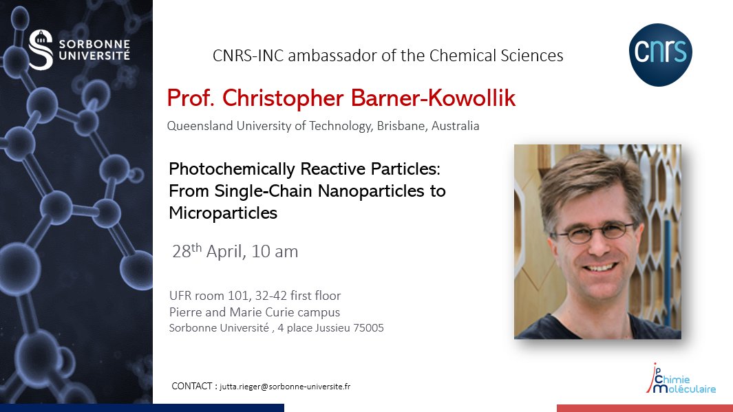 Polymers-Sorbonne (@polymers_su) on Twitter photo Our team is excited to be hosting next week Prof. Christopher Barner-Kowollik @BarnerKowollik -CNRS ambassador for the chemical sciences 2023
📅Friday 28th april
🕙10 am
📌Campus Pierre & Marie Curie <a href="/Sorbonne_Univ_/">Sorbonne Université</a> Our team is excited to be hosting next week Prof. Christopher Barner-Kowollik @BarnerKowollik -CNRS ambassador for the chemical sciences 2023
📅Friday 28th april
🕙10 am
📌Campus Pierre & Marie Curie <a href="/Sorbonne_Univ_/">Sorbonne Université</a>