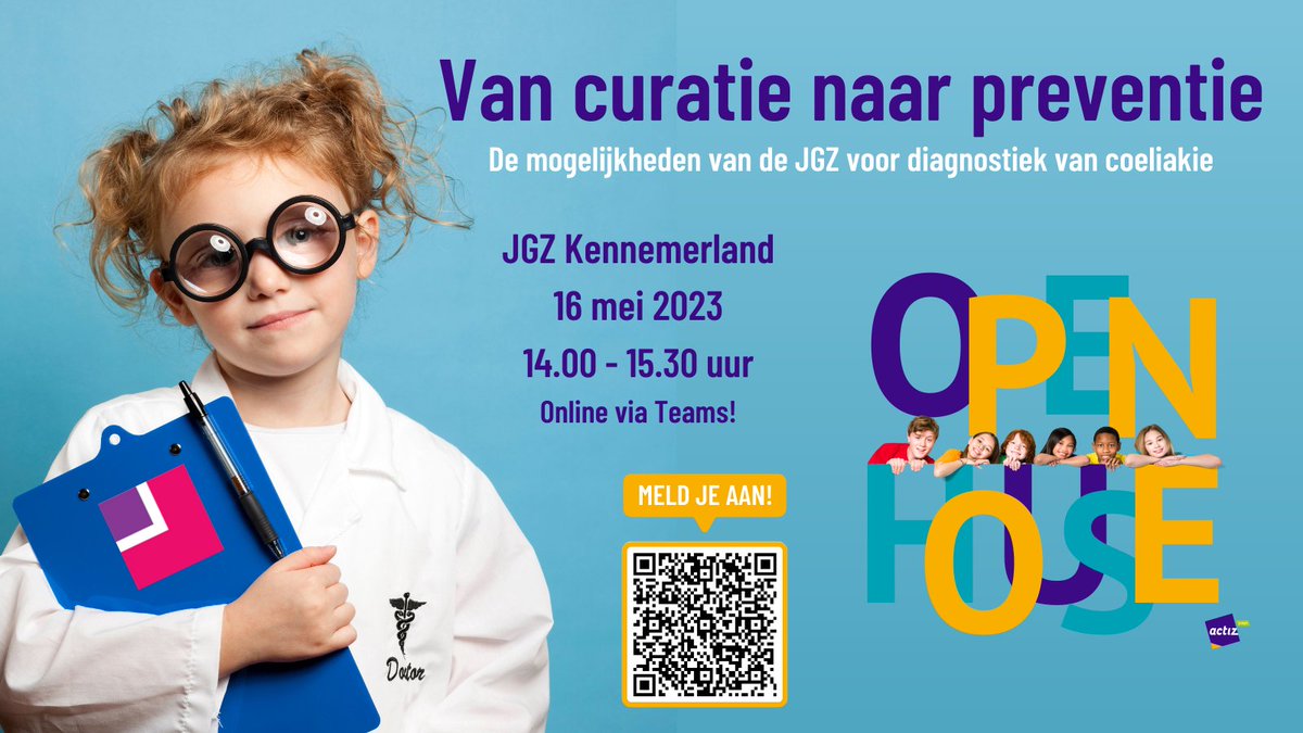 16 mei organiseert ActiZ Jeugd samen met <a href="/JGZKennemerland/">JGZ Kennemerland</a> weer een Open House. Van Curatie naar preventie op de internationale dag van de coeliakie 🍪 Meld je aan via deze link: forms.office.com/e/UBv8Xqsxj2