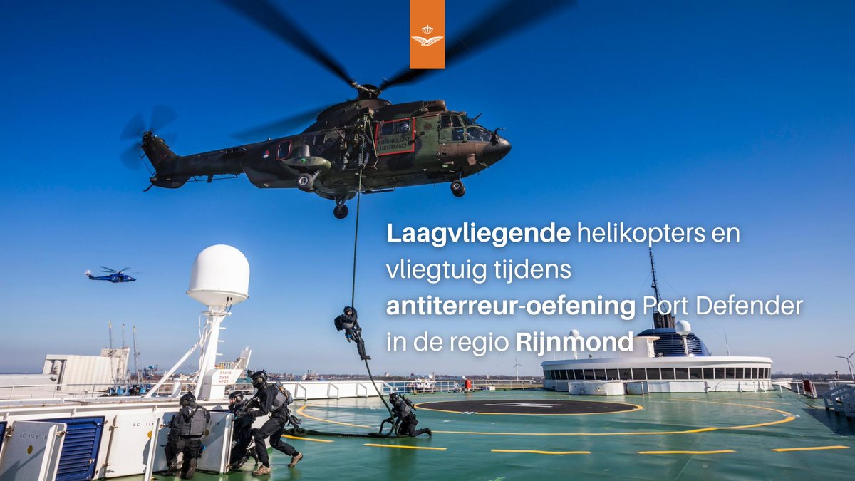Kon_Luchtmacht's tweet photo. Op 18, 19 en 20 apr vliegen militaire helikopters en vliegtuig laag boven de Maasvlakte, in de omgeving Rotterdam en Rhoon, en voor de kust van Zuid-Holland. Meer weten, klik dan op de link https://t.co/AzI2V5lHvH #watvliegter #portdefender @rotterdam @RTV_Rijnmond @dhcluchtmacht https://t.co/ze9XeXKRes