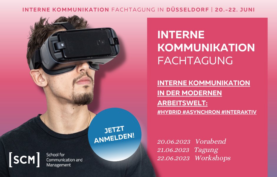 Erleben Sie am 21. Juni 2023 in Düsseldorf auf der 28. Fachtagung #IK, wie Sie mit passenden Tools und innovativen Konzepten die wachsenden Herausforderungen des Kommunikationsalltags bewältigen können.

Anmeldung und Programm unter bit.ly/3UMlFNl.

#HybrideArbeitswelt