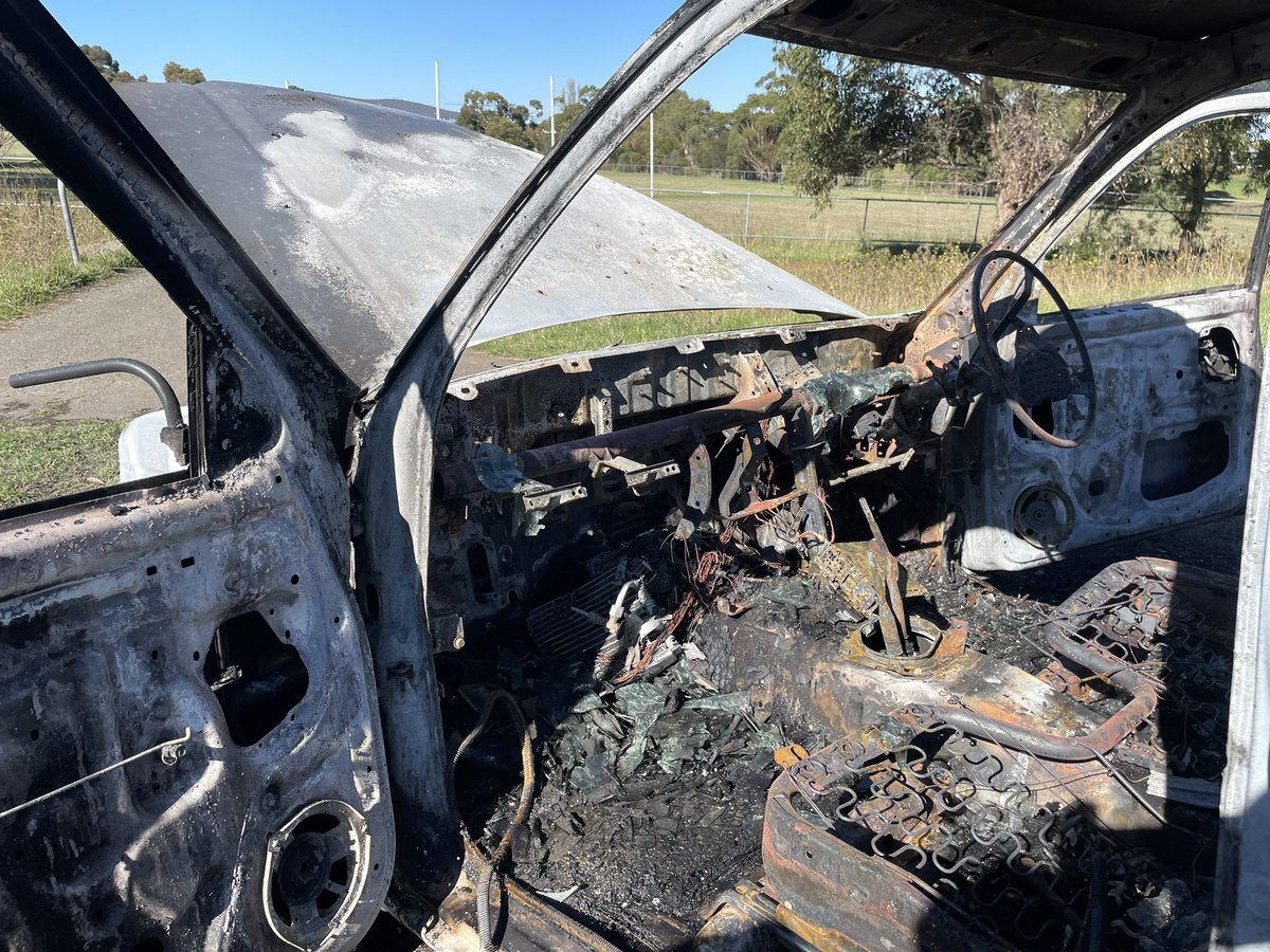 Police are investigating after one of its own stations was targeted in an early morning ramming.

This burnt out ute is believed to have been driven through the doors of Clarence Plains Police Station before being dumped.

The station was without surveillance cameras at the time.