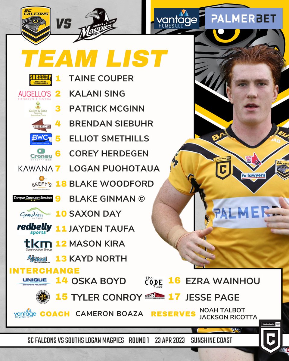 SC_Falcons's tweet photo. This week's team lists for our clash against the Magpies on Sunday π¦
#SCFalcons #OurTeamOurTown #HPC #HDC https://t.co/CjC0LFw99d