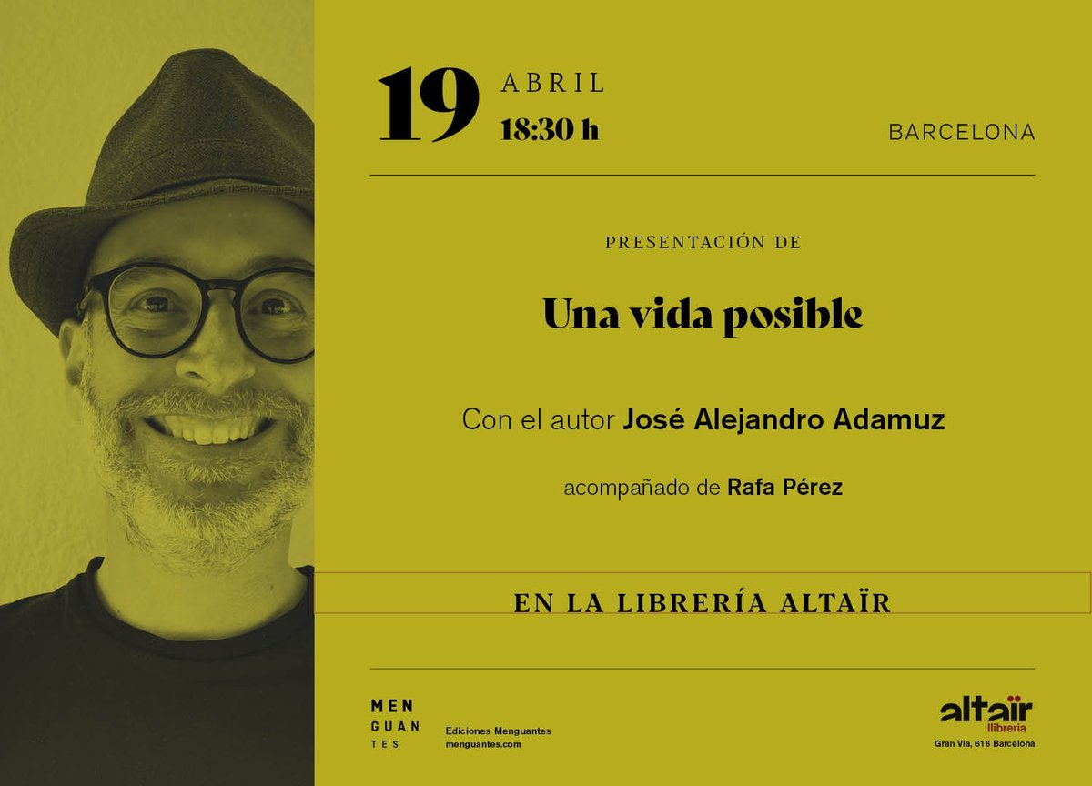 Esto es mañana. Venid, que hablaremos junto a @rafaperez_ de viajes, escritura, de perderse, de fetiches, de Darwin y Bolaño. Y en el mejor lugar posible, <a href="/altairviatges/">Altaïr</a>