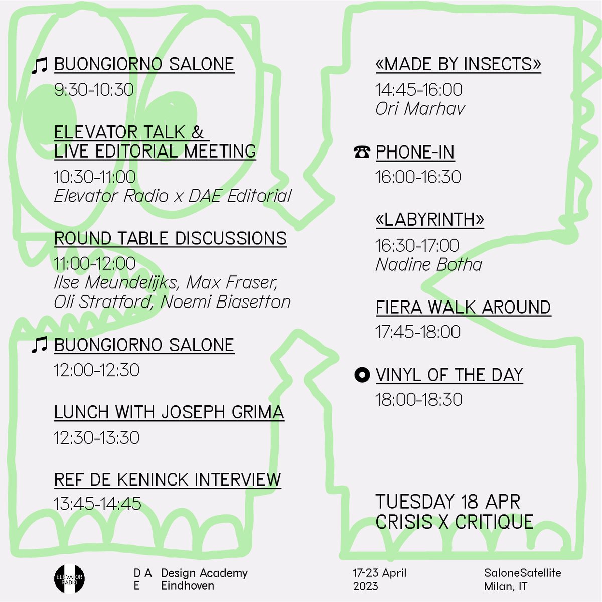It is the second day of “X”, a collaboration between Elevator Radio and DAE Editorial Team at Salone del Mobile in Milan! 
Check out the programme and tune in: elevatorradio.network