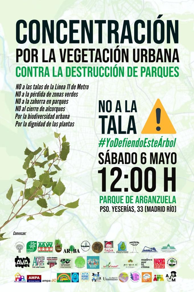 @Salvarelcalero @AMAE_SBC @ArbolMesa @EeAmadrid @la_lineal @MadridDecadente @MedioBlas @quintaT_Arias @soslaarboleda @NOAESTEPLAN Volvemos a concentrarnos el 6 de mayo contra la destrucción de parques 
#YoDefiendoEsteÁrbol
#NoALaTala