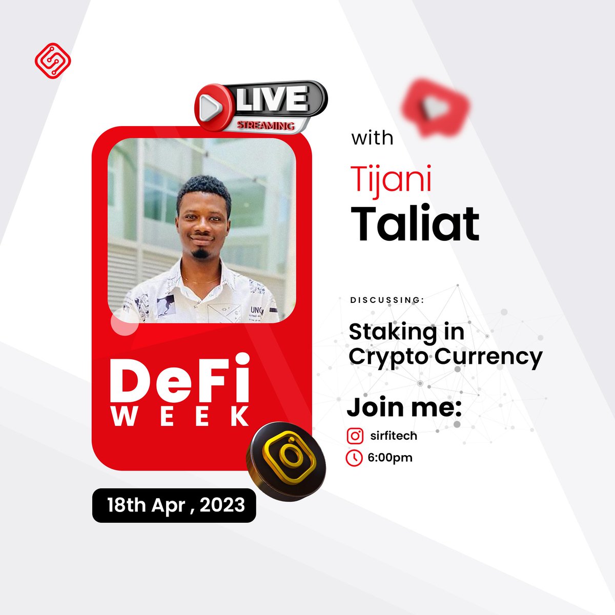 sirfitech's tweet photo. Hello, Fams😎

Still in the DeFi Week where you be enlightened about everything relating to Decentralized Finance (DeFi) with the Sirfitech team.

And the topic for today is Staking in cryptocurrency.

So, set a reminder by 6 pm to avoid missing this session.
#sirfitech #DeFiweek https://t.co/LPNvaxfmNK