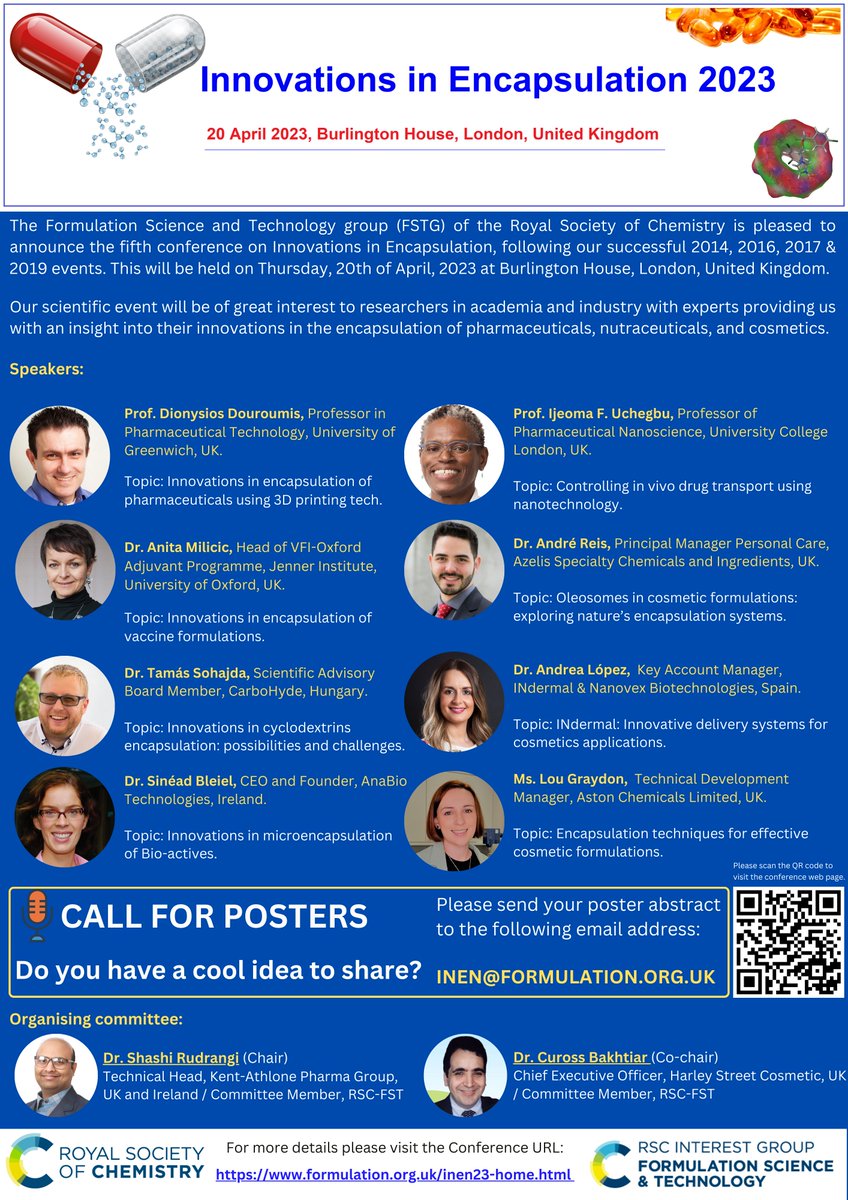The fantastic Andrea González López from INdermal will be speaking at the Innovation in Encapsulation Seminar taking place this week at Royal Society of Chemistry Thurs 20 April 2023!

Don't forget to register: formulation.org.uk/inen23-home.ht…

#encapsulation #innovation #cosmetics