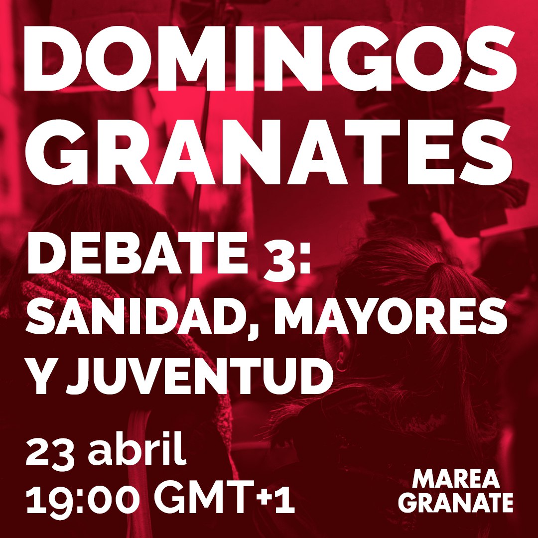 Último debate temático de nuestros domingos granates. Hablaremos sobre acceso a la sanidad para la diáspora y la organización desde el exterior de mayores y jóvenes.

Nos vemos el domingo 😉
