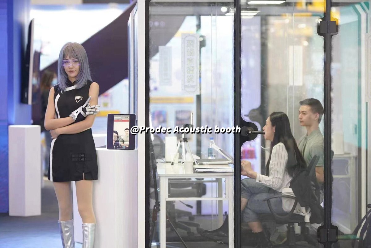 AcousticProdec's tweet photo. Experience the power of soundproof booths at trade shows in China! A leading company used our booth for their live stream with remarkable results. Say goodbye to background noise and elevate your online broadcasts with our soundproof booths https://t.co/baShOOsYwk