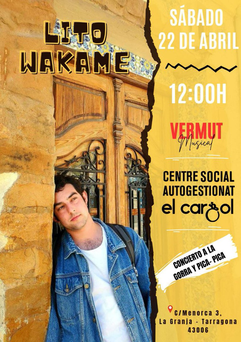 📣 LITO WAKAME vuelve al CSA El Cargol para hacernos bailar y disfrutar cómo la última vez presentando nuevas canciones ‼️

➡️ SÁBADO 22 DE ABRIL
🔹A LAS 12:00H
📍C/Menorca 3, La Granja - Tarragona 43006
✨ No dudes en venir y tráete a los tuyos ✨