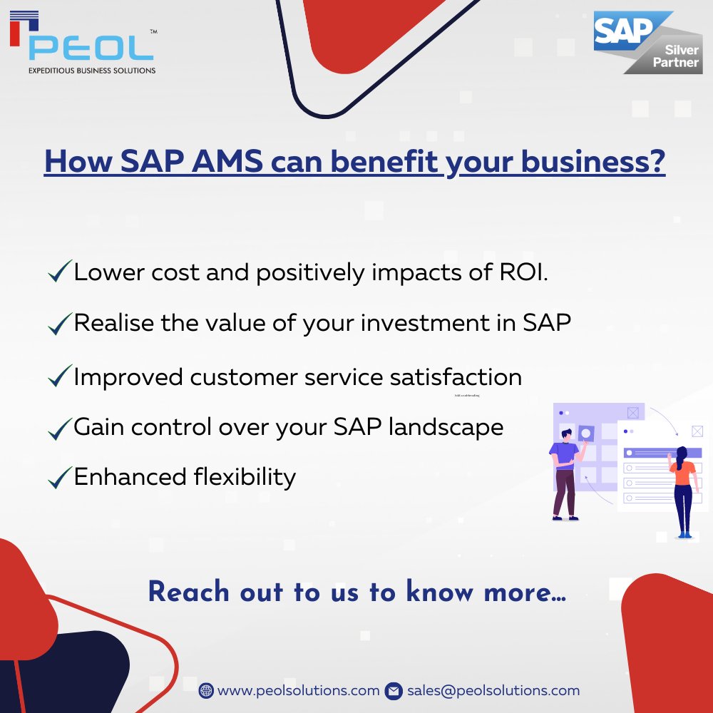 𝗣𝗘𝗢𝗟'𝗦 SAP Application Support and Maintenance services (𝗔𝗠𝗦) is a more flexible way of managing and optimizing SAP business applications.

Write to us at sales@peolsolutions.com to know more...

#SAPpartner #sapams #sapservicepartner