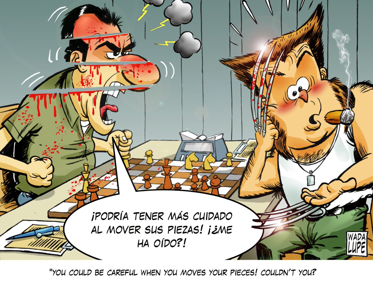AjedrezConHumor's tweet image. Lobezno juega al ajedrez / Wolverine plays chess

#chess #ajedrez #viñeta #humor #cartoon #dibujo #drawing #humorgráfico #xmen #check #pawn #chessgame #chessplayers #match #gm #lobezno #wolverine