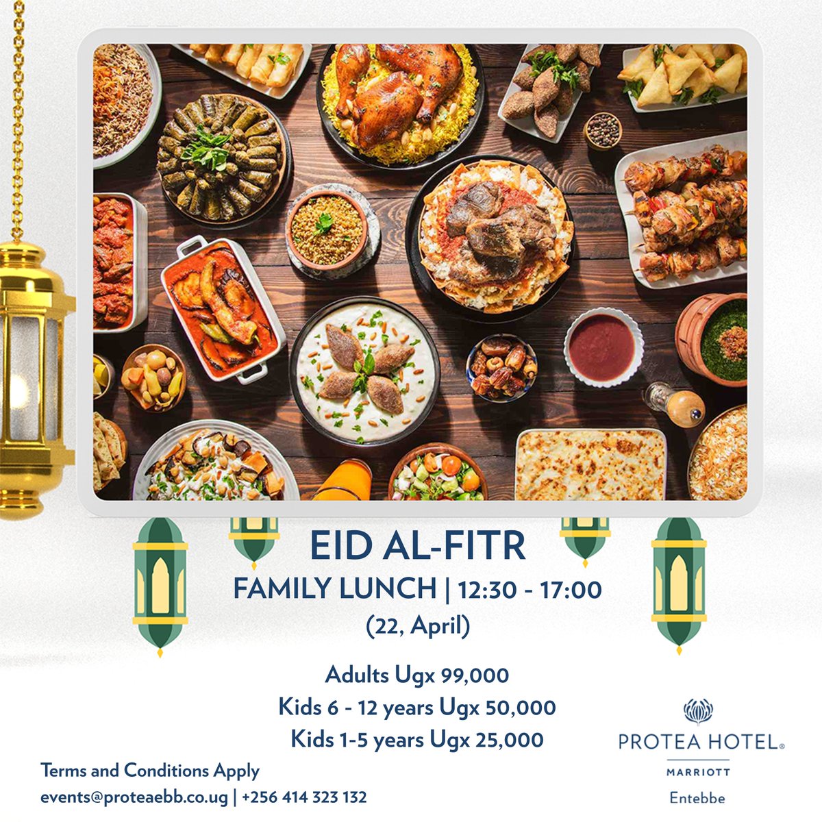 Indulge in the perfect Eid Al-Fitr celebration with your lovely Muslim Family at  Protea Hotel Entebbe's Special Family Lunch.

Book your table now or simply walk in and end  your Month of Ramadan on a high note!

#EidAlFitr #ProteaEntebbe #FamilyLunch