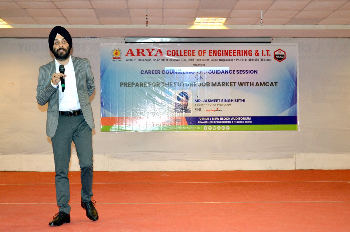 aryacolleges's tweet photo. #AryaCollege of #Engineering & IT, Jaipur Organized #CareerCounselling and #GuidanceSession on Prepare for the #FutureJobMarket with AMCAT. This Session was delivered by Mr Jasmeet Singh Sethi, Assistant Vice President, Aspiring Minds - SHL.
#ACEIT #Arya1stoldcampus #BTech https://t.co/HIYVqFo65q
