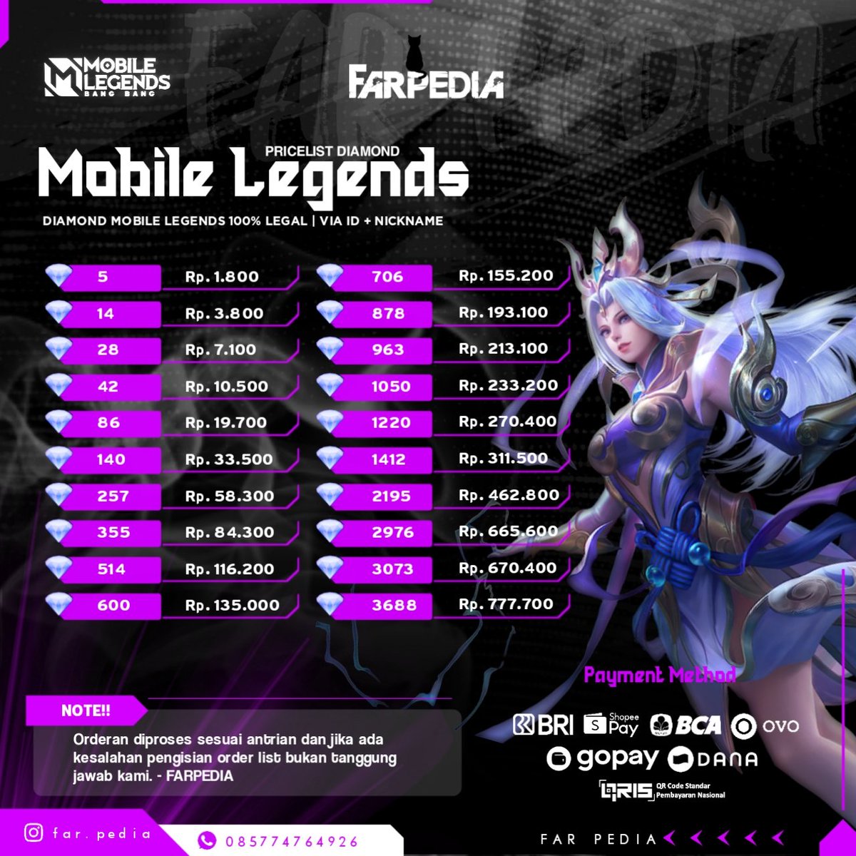 farpedia's tweet photo. Ada yang baru nih!

Pricelist Diamond MLBB.
Eh iya, harga yang aku tampilkan sudah menjadi harga termurah untuk saat ini yoww.🔥

Untuk pemesanan silahkan wa ( https://t.co/TdeQNfOnxQ ) atau dm.
Selain nomer wa tersebut FAKE.

#zonajajan #zonauangᅠᅠ #topupdiamond https://t.co/cdeXGHw0Av