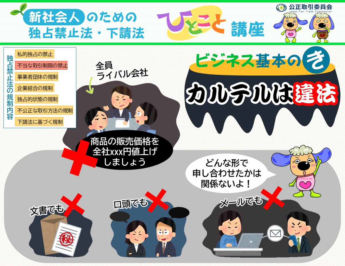 2023ひとこと講座 9 独禁法】 <カルテルってどういう意味？> 価格や 