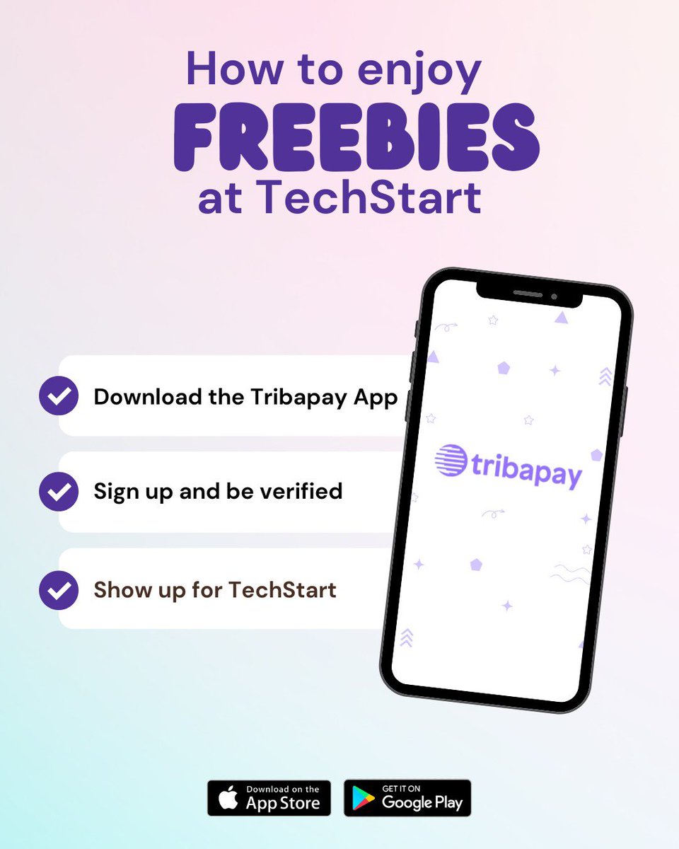Coming for Tech Start ?

Download the @Tribapay app.
Sign up
And see you there 🚀🥳