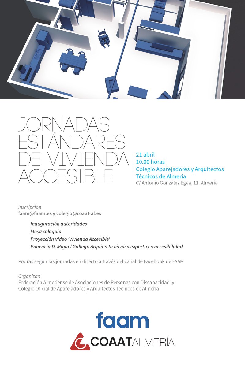 COAATIEALMERIA's tweet photo. 🔴Recuerda:
Si eres profesional de la edificación estas jornadas te interesan. @FAAM junto a #CoaatieAlmería organizamos las Jornadas Estándares de Vivienda Accesible que se llevarán a cabo el próximo 21 de abril a partir de las 10:00 horas.
  #ProyectoRumbo #NextGenerationEU https://t.co/nL6Qj8JeAV