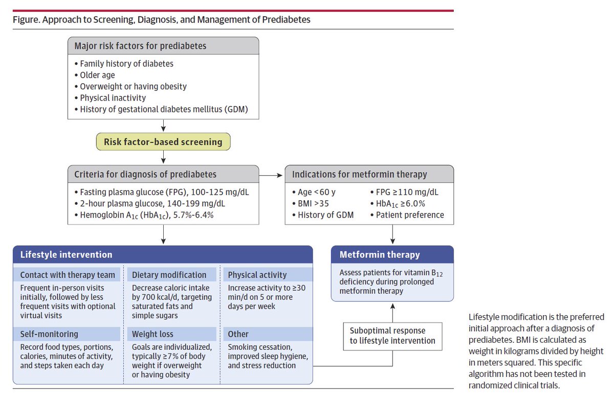 Prediabetes affects 96million US adults. 
80% of them don't know they have prediabetes
Every year 10% of prediabetics are likely to get type 2 Diabetes. 
Lifestyle intervention is ~2X more effective in treating prediabetes than taking metformin
jamanetwork.com/journals/jama/…