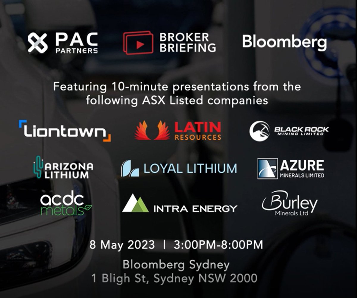 PAC Partners (@pac_partners) on Twitter photo <a href="/PAC_Partners/">PAC Partners</a>, <a href="/broker_briefing/">BrokerBriefing.com</a> and @BloombergAU are pleased to present the #Battery Metals Forum, a physical networking event featuring 10 minute presentations from leading ASX listed battery metal companies.
Register your interest:
lnkd.in/dAEh8pHt
#Lithium <a href="/PAC_Partners/">PAC Partners</a>, <a href="/broker_briefing/">BrokerBriefing.com</a> and @BloombergAU are pleased to present the #Battery Metals Forum, a physical networking event featuring 10 minute presentations from leading ASX listed battery metal companies.
Register your interest:
lnkd.in/dAEh8pHt
#Lithium