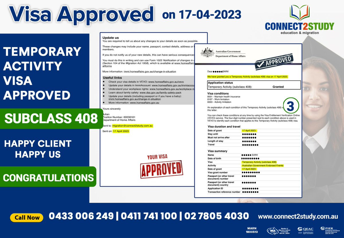 Connect2Study's tweet image. 🛫🌏 Planning to visit Australia for a holiday, to see family or for a short-term business trip? 

Let us help you apply for the SubClass 600 Visitor Visa! 📝👍 

#VisitorVisa #SubClass600 #TravelAustralia #COnnect2study #GlobalTravel #TravelAbroad