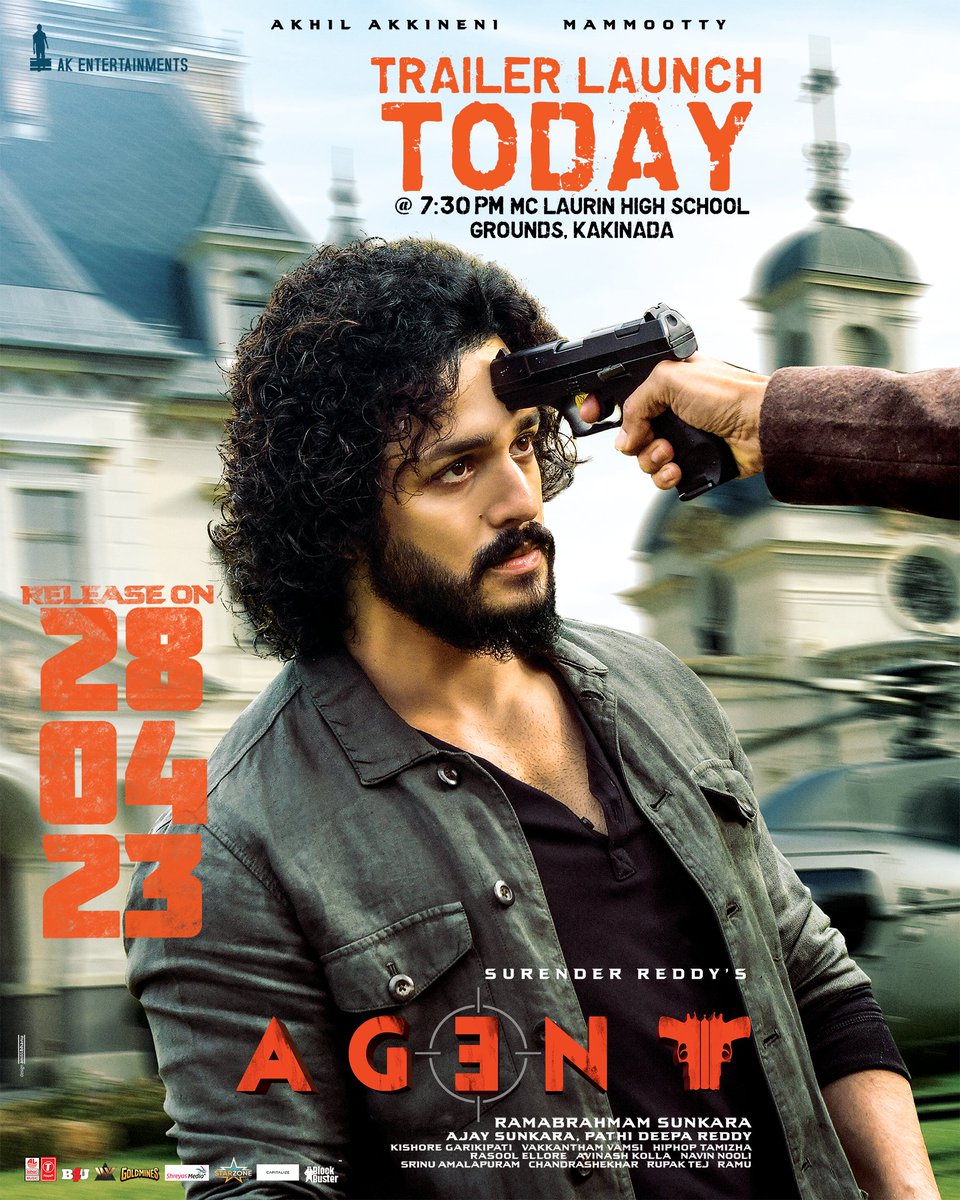 TXTVOfficial's tweet photo. The firing guns are ready for the blaze 😍

 #AgentTrailer Today at 7:30 PM💙
 Grand Launch at MC Laurin High School Grounds, Kakinada 🔥

#AGENT #AGENTonApril28th

@AkhilAkkineni8 @mammukka https://t.co/8bqErYRuej
