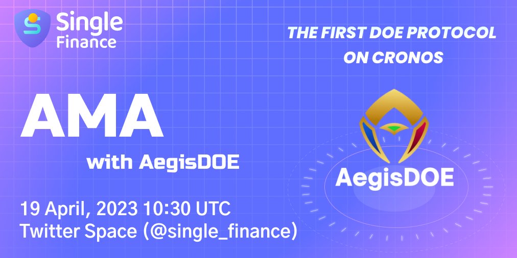 The next generation AMM and DEX <a href="/AegisDOE/">AegisDOE</a> is going to change the world of DeFi by being the first DOE protocol on #Cronos! 🧤 

🎙️Come hear about them during our AMA🎙️

🗓️Date and Time: 19/04 - 10:30 AM UTC  
💬Topics: #DeFi | #Web3 
🗣️Guest Speaker: <a href="/AegisDOE/">AegisDOE</a>
📍Location: