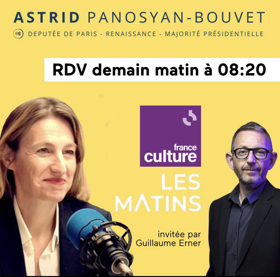 SarkisianSandra's tweet photo. ☀️Réveil ce matin avec @AstridPanosyan sur @franceculture avec @guillaumeerner , rdv à 8h20 les amis ! #TeamAstrid @AssembleeNat https://t.co/dJItA3T1c9