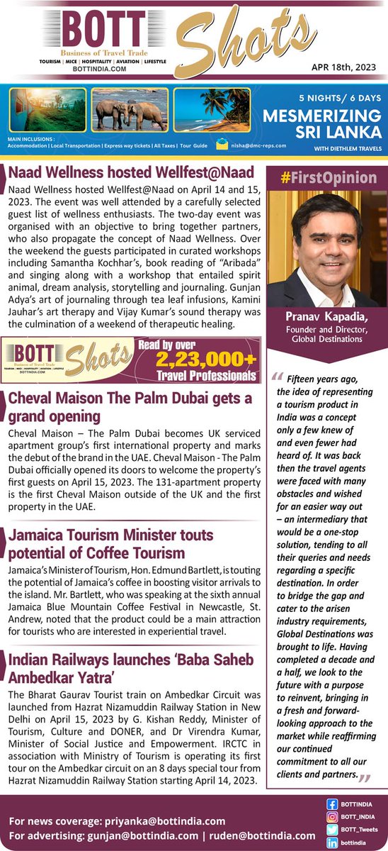 Stay updated with BOTT Shots! Your Story Starts Here! Visit us at bottindia.com for special interviews, interesting features and trendy travelogue.
.
.
.
.
.
#HospitalityUpdate #HospitalityNews #TravelNews #TravelUpdate #TravelMarketing #Travel