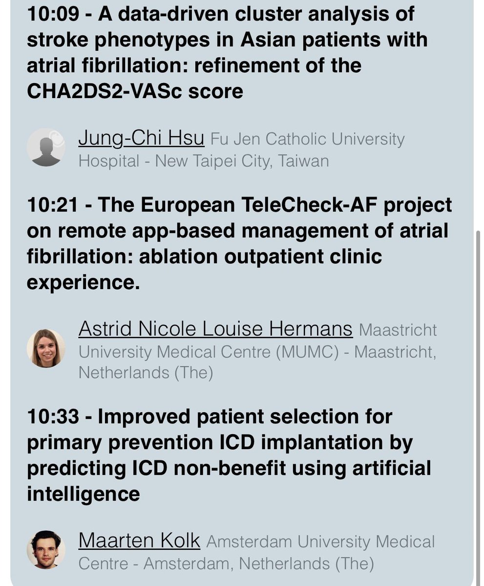 #EHRA2023
E-health award session
📍Agora
⏰9:45-10:45
🗓️18.04
Three out of five session participants are from @MaastrichtUMC and will be presenting great studies on e-health cardiology!
👉@RachelvdVelden_ 
👉@BetzKonstanze 
👉@AstridHermans 

#TRAF_Maastricht #TeleCheckAF