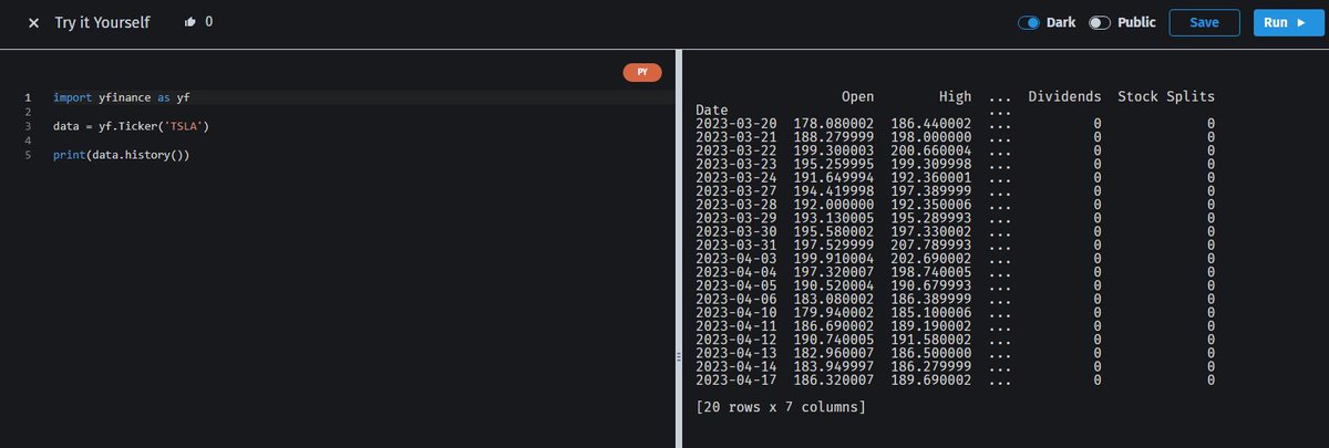 ProgramAlfa's tweet image. ¡Hoy martes en mi ruta de aprendizaje en Python for Finance estoy aprendiendo a acceder a los precios de las acciones! Es fascinante descubrir cómo la programación puede ayudarnos a tomar decisiones financieras más informadas. #PythonForFinance #AprendizajeContinuo 💰📈
