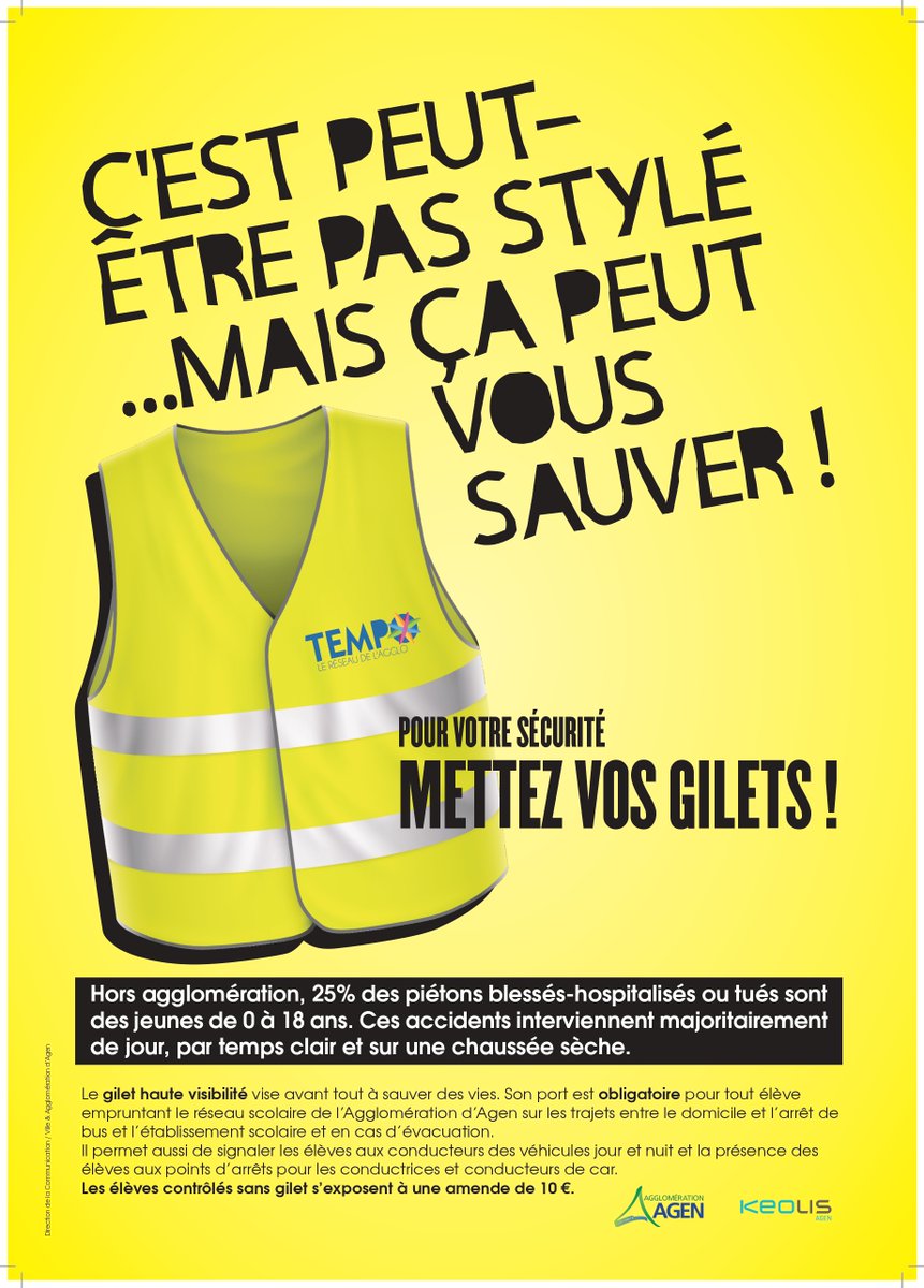 🦺 C’est peut-être pas stylé… Mais ça peut vous sauver
Porter un gilet jaune permet d’être vu à 150 mètres au lieu de 30 mètres par les automobilistes.  
Nous remercions les parents et les élèves d’être vigilants au port du gilet, qui chaque année sauve des vies 🦺